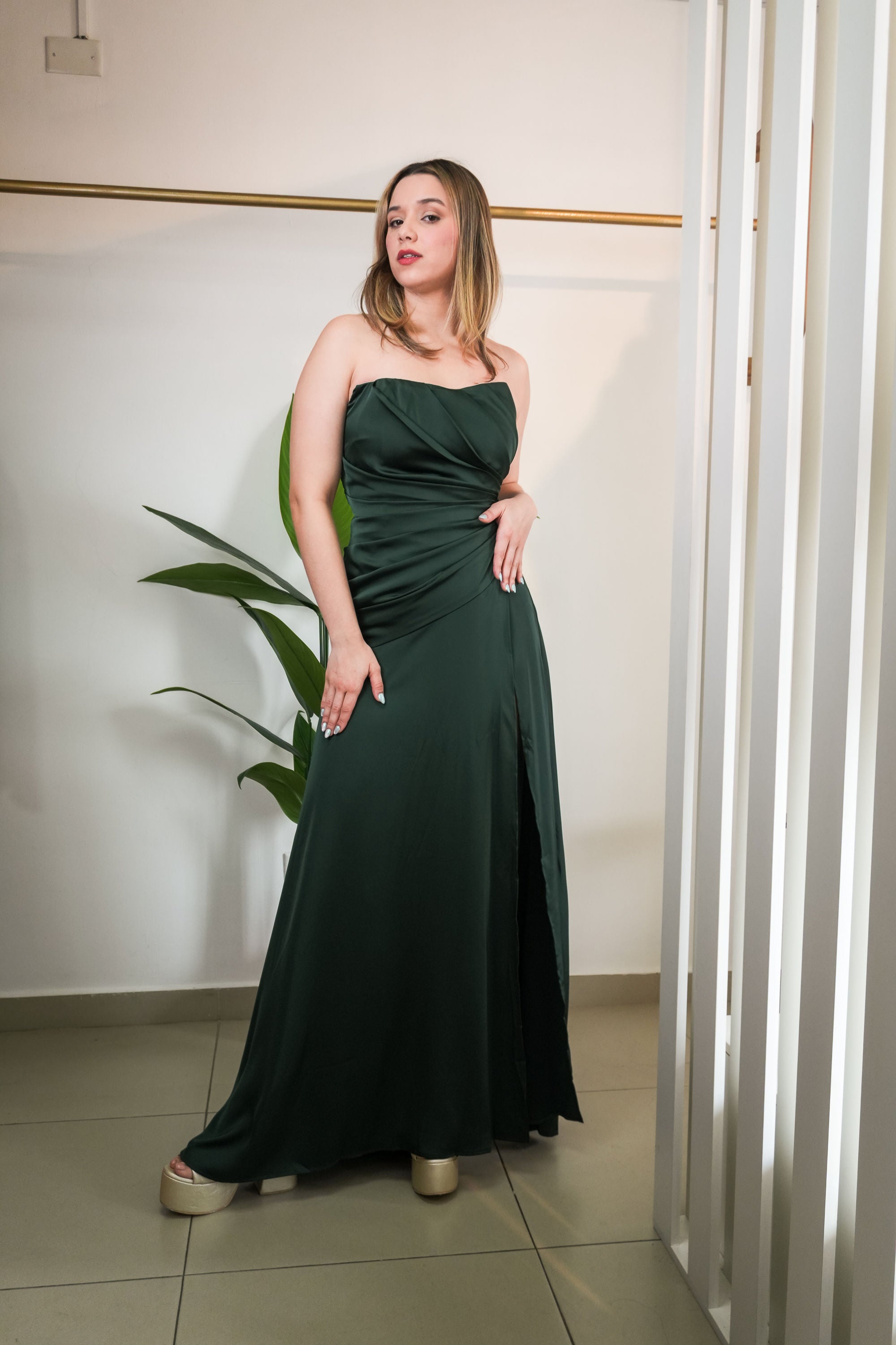 Maliey Strapless Satin Maxi