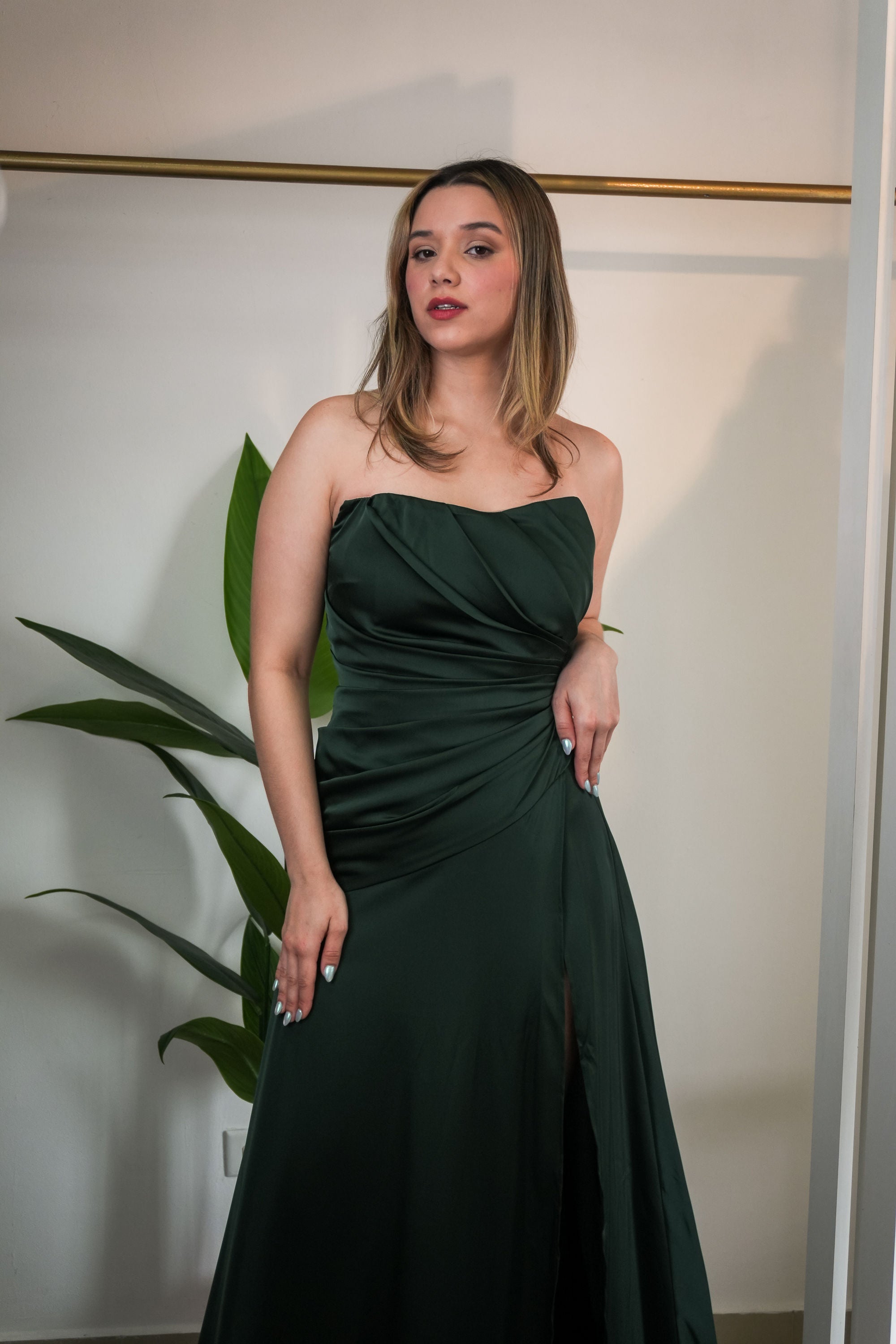 Maliey Strapless Satin Maxi