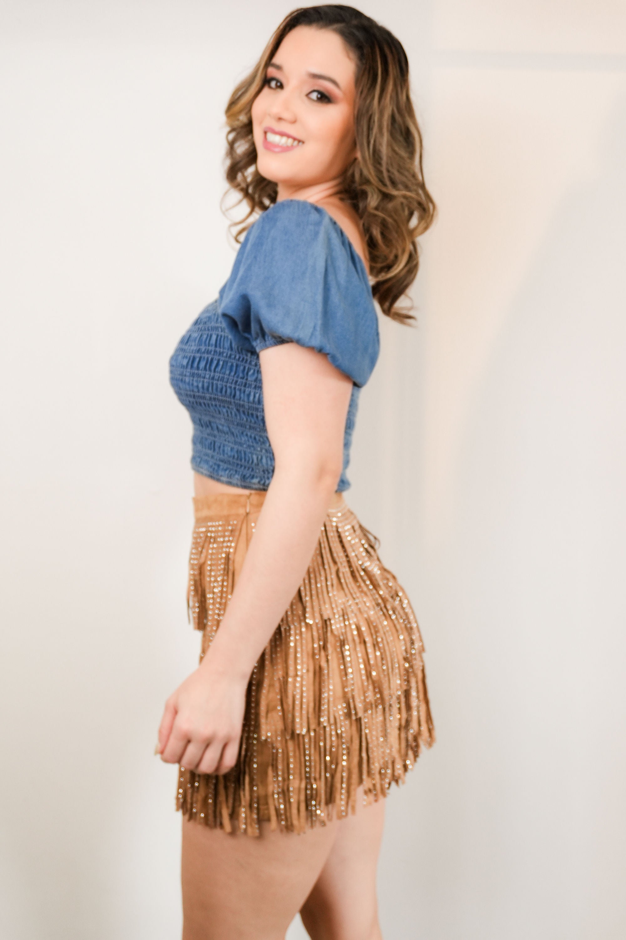 Camel Fringe Skirt