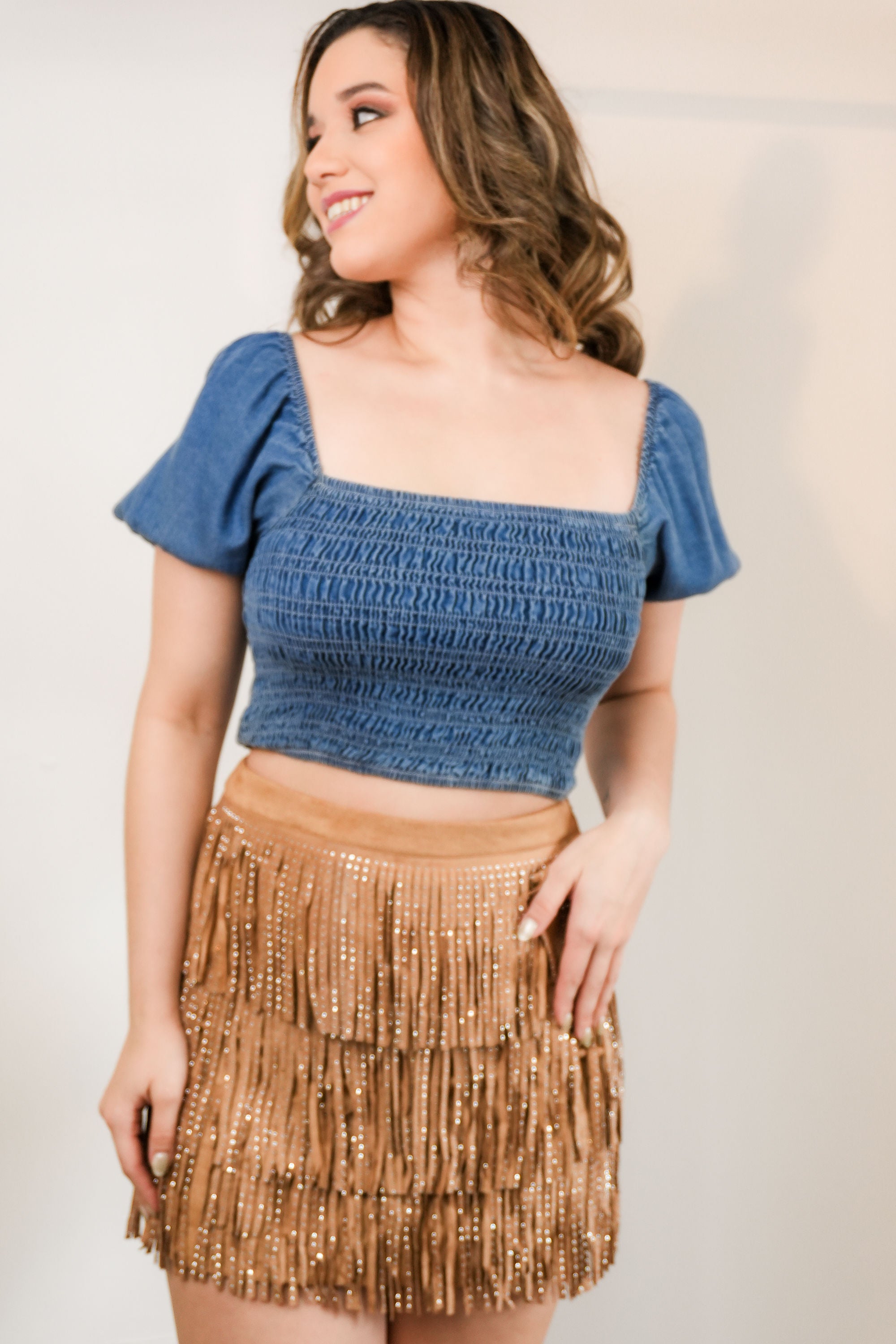 Camel Fringe Skirt