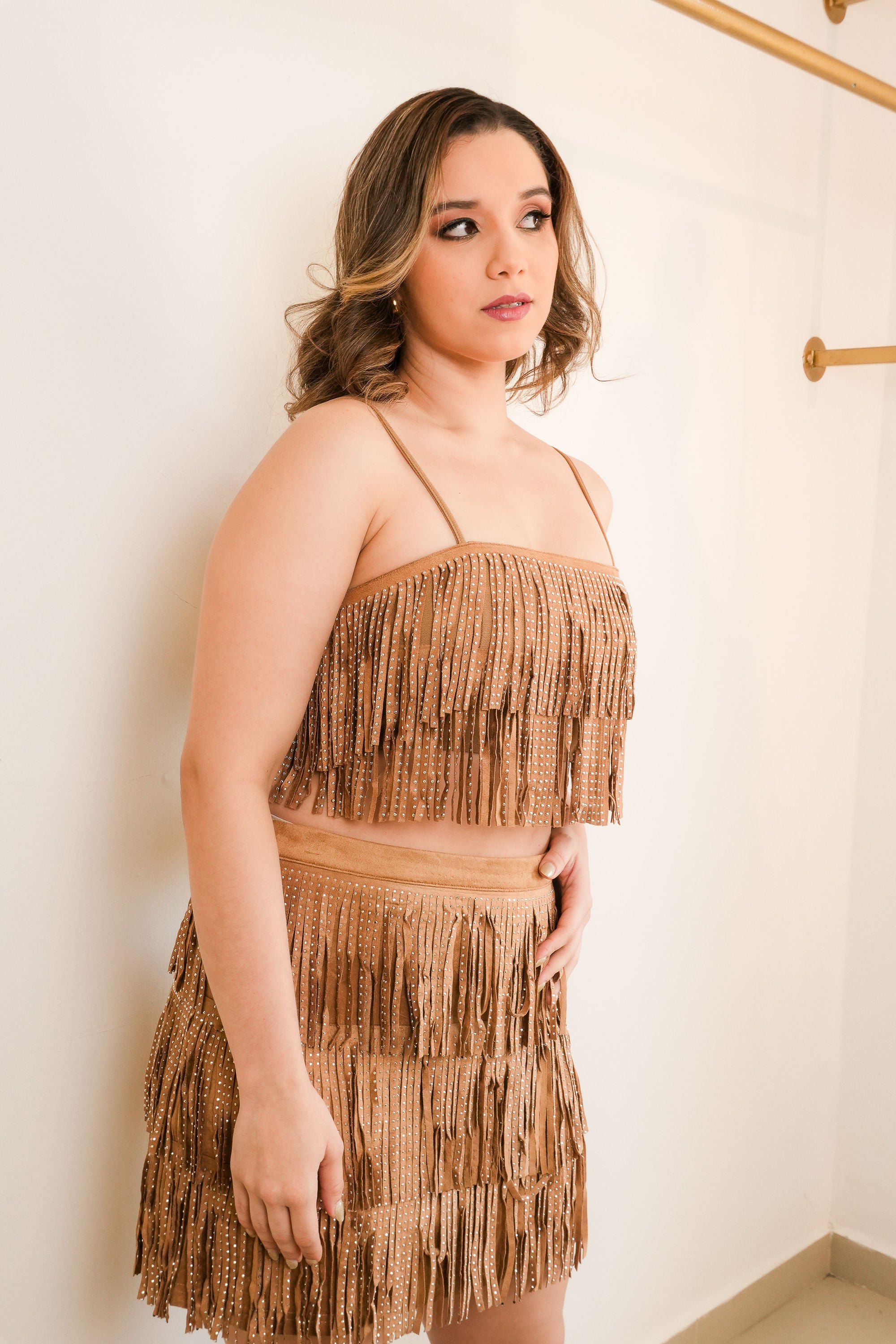 Camel Fringe Top
