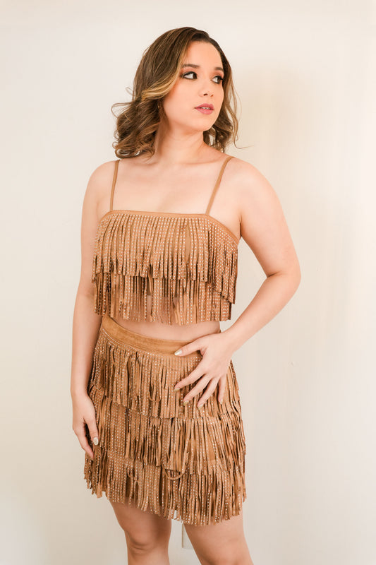 Camel Fringe Skirt