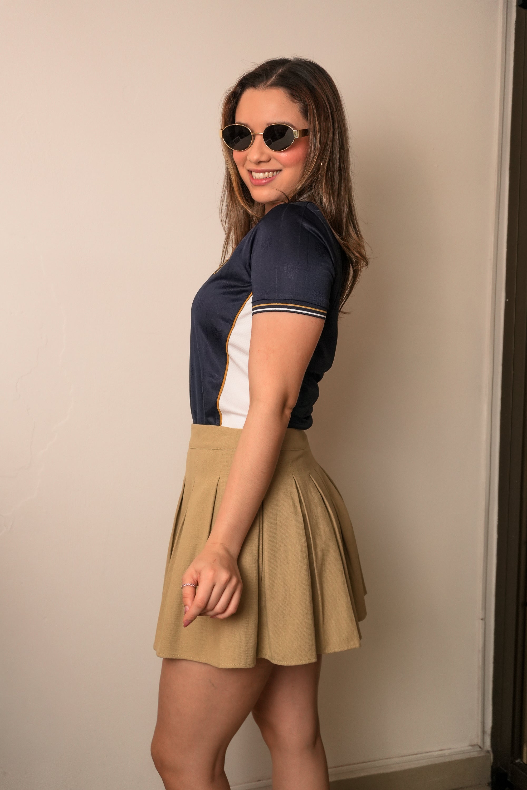 Twill Pleated Mini Skirt