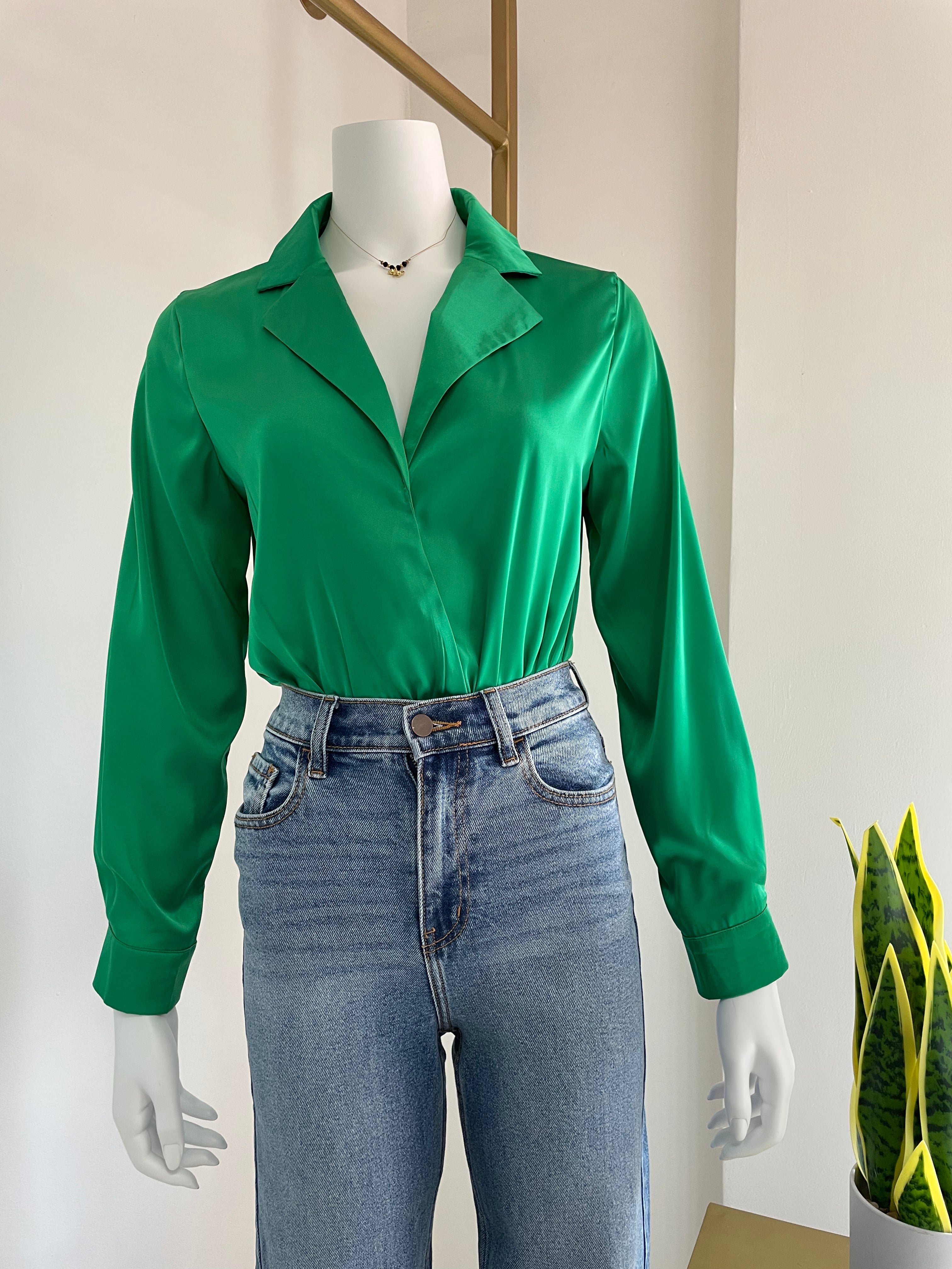 Bodysuit satén verde