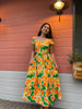 Vestido midi verde/naranja