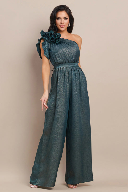 Pleated Leated One Shoulder Jumpsuit