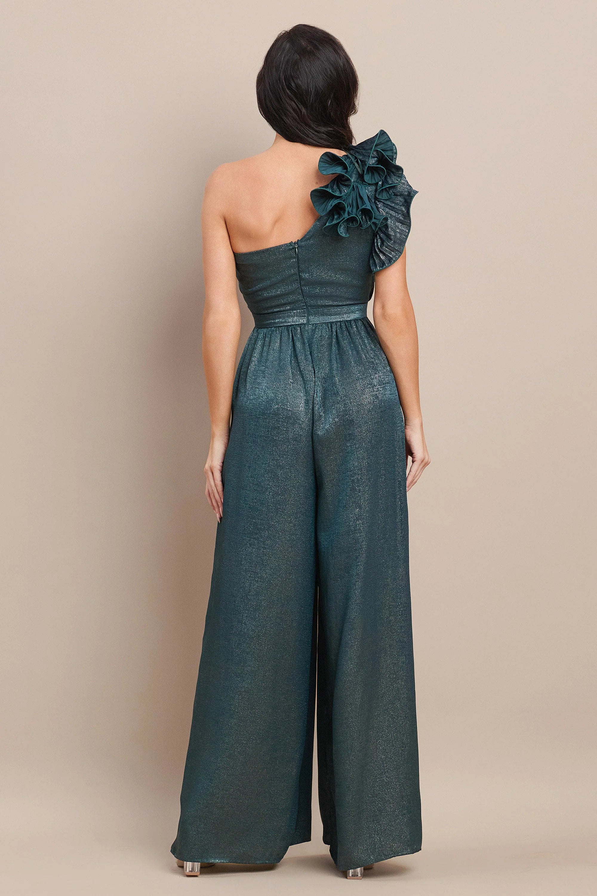 Pleated Leated One Shoulder Jumpsuit