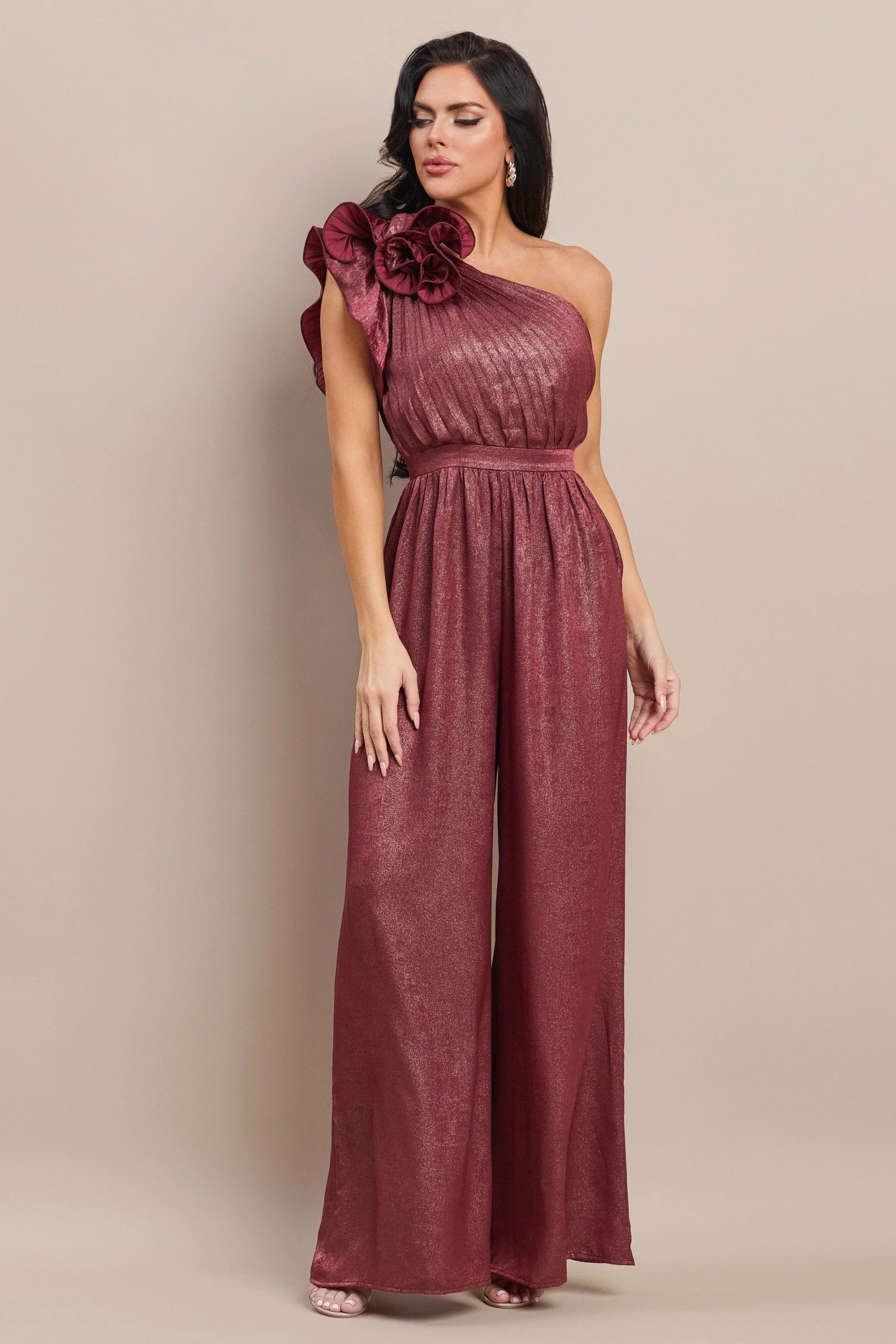 Pleated Leated One Shoulder Jumpsuit