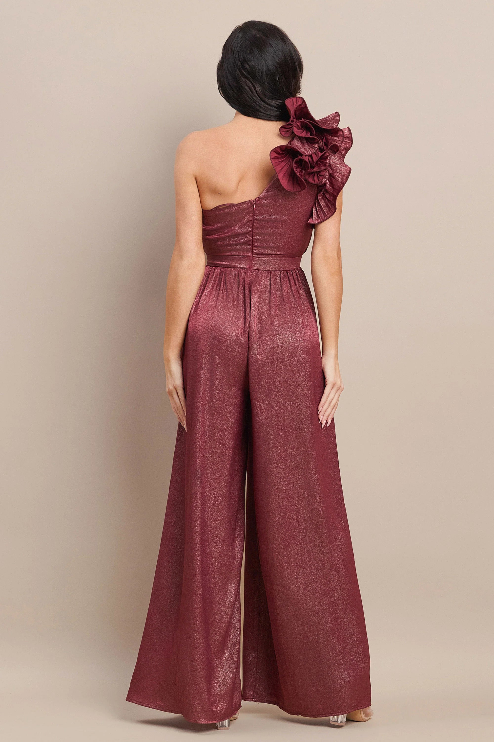 Pleated Leated One Shoulder Jumpsuit