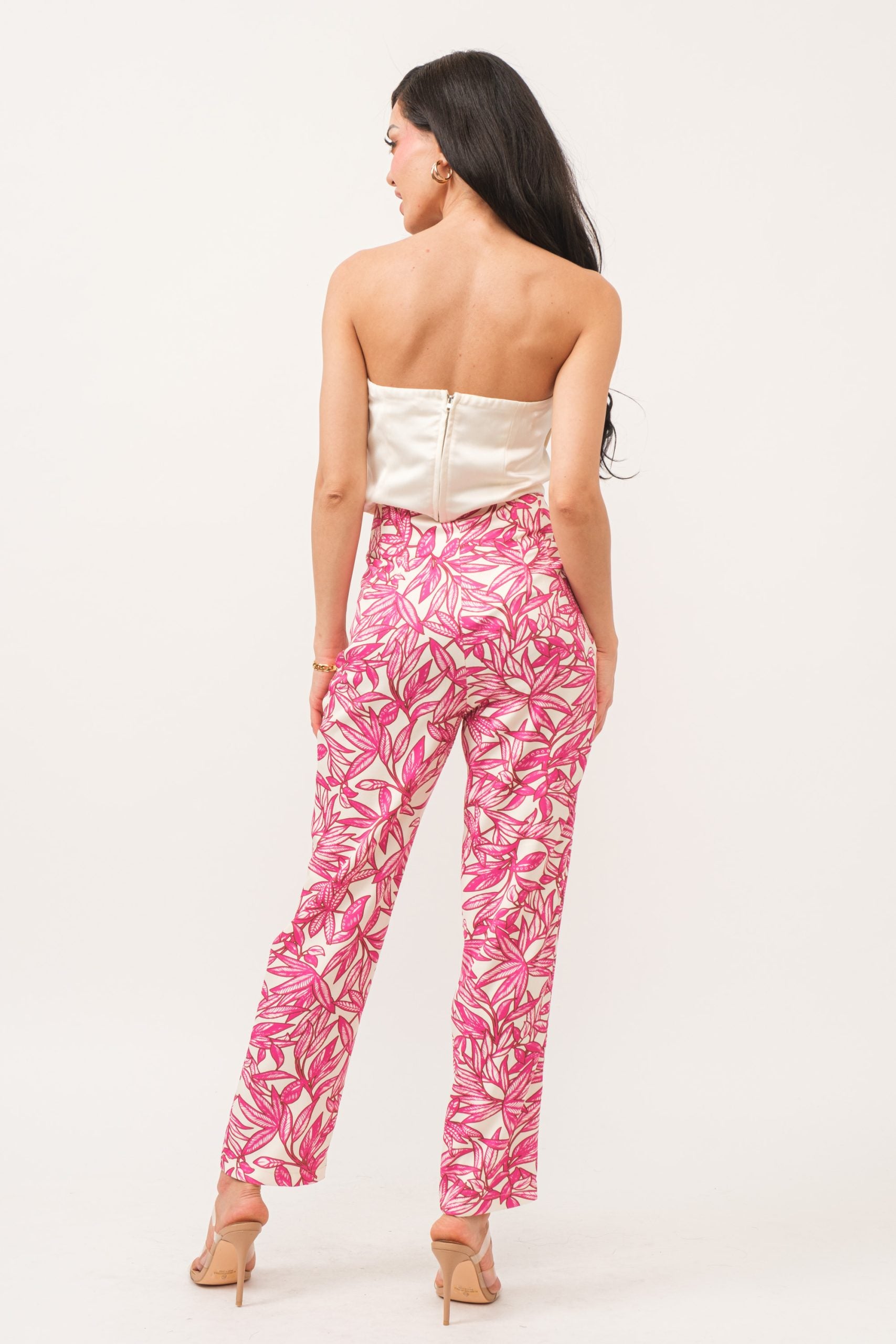 Leaf printed slim tailored pants