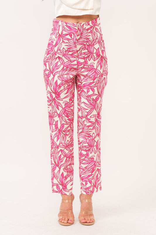 Leaf printed slim tailored pants