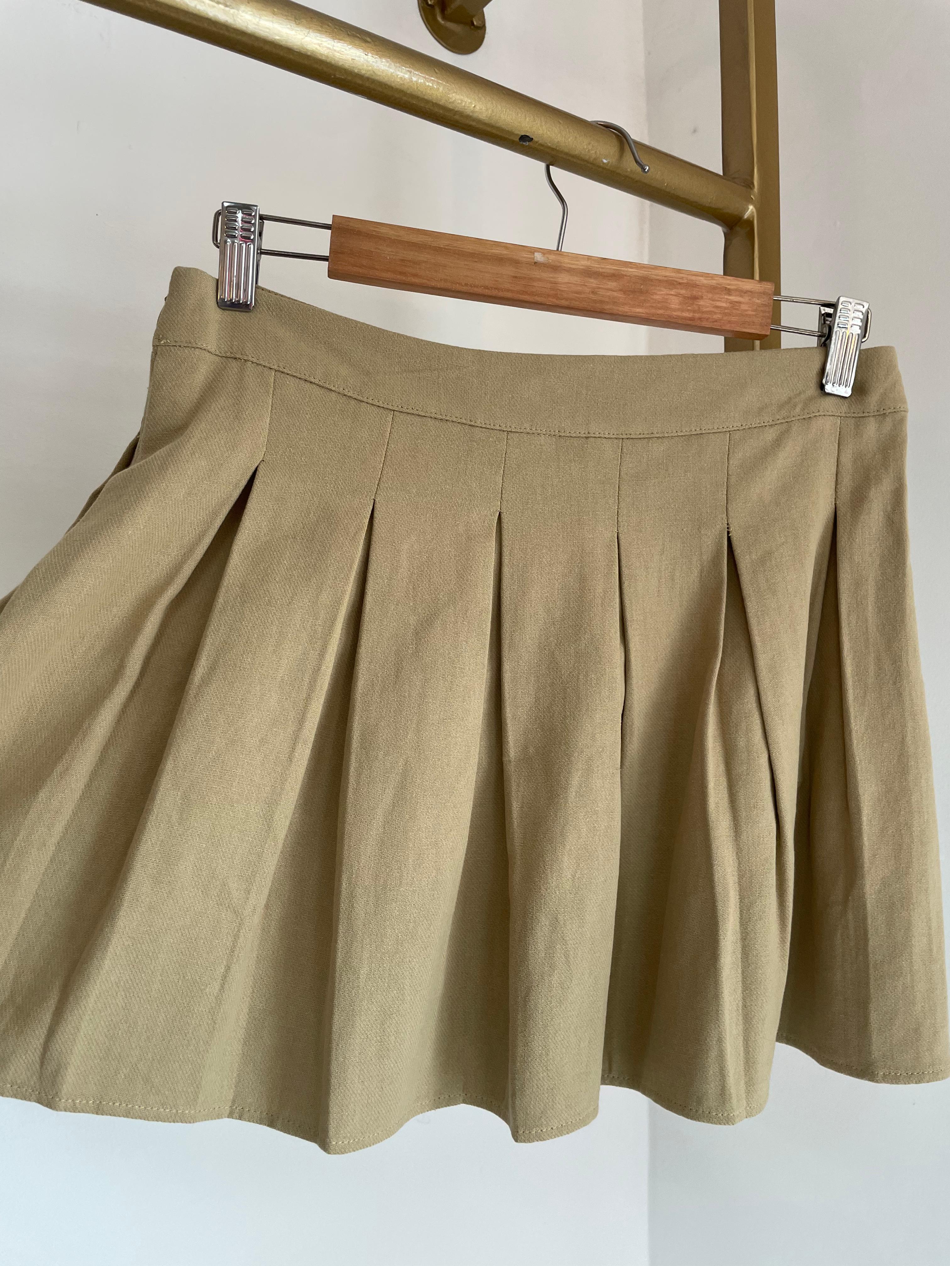 Twill Pleated Mini Skirt